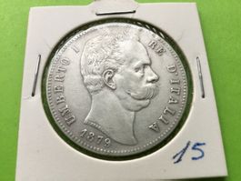 5 Lire Silbermünze , Umberto I , 1879 R.