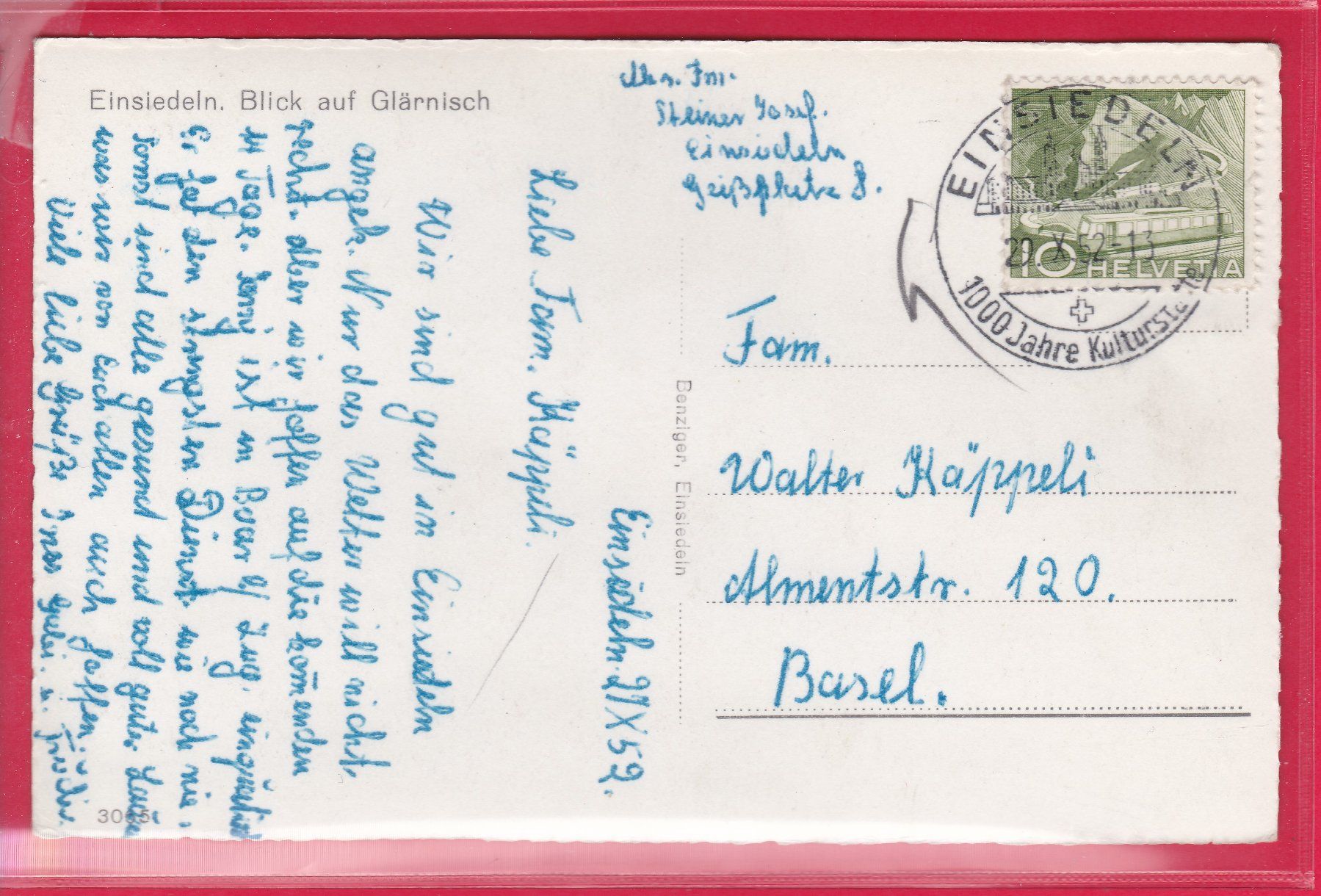 Cartoline postali: EINSIEDELN, 29.10.1952 – Usato da Oberrieden venduto da Gebirgsstelze 1