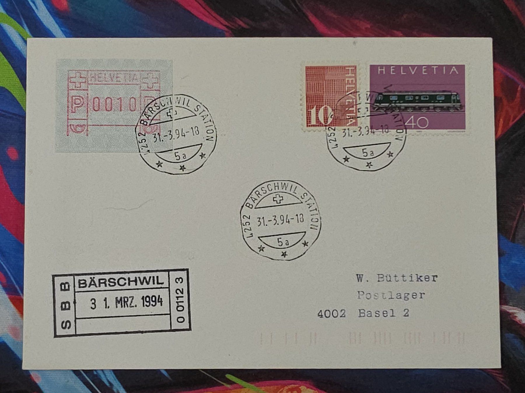 Alle Briefmarken: CL28 Enveloppe + Timbre Suisse 1994 – Gebraucht aus Cousset von Patrick_Collections