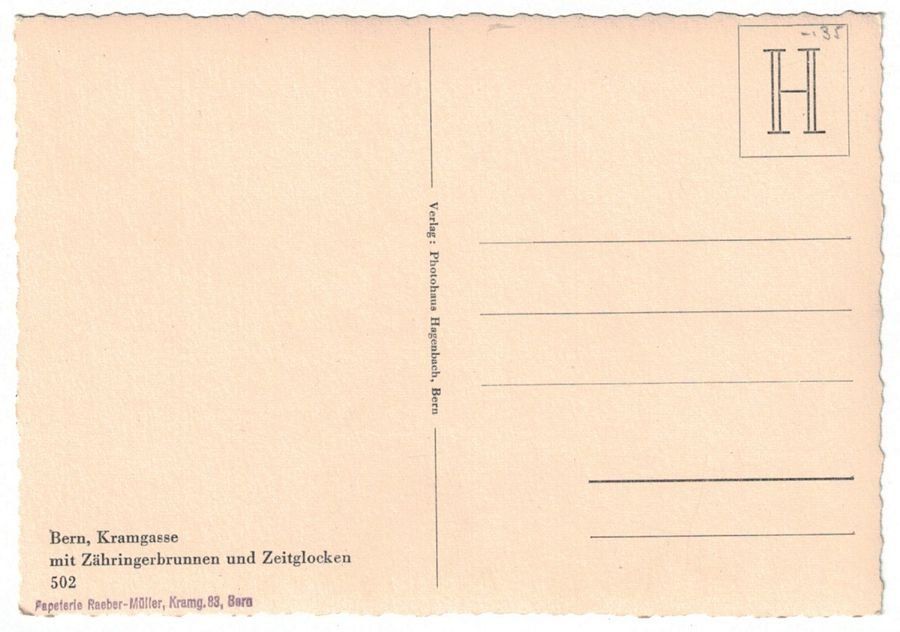 Ansichtskarten: Bern, Kramgasse, Zähringerbrunnen, Oldtimer um 1935 – Gebraucht aus Frauenfeld von POML 1