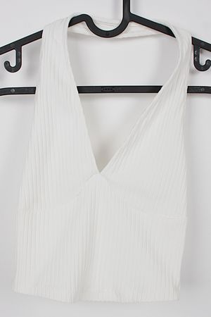 BERSHKA Neckholdertop weiss XS