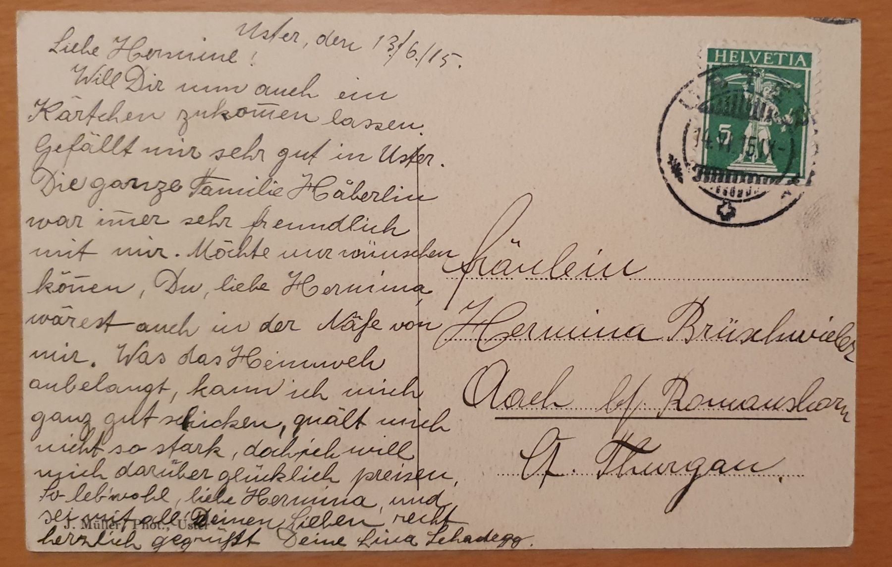 Ansichtskarten: Uster 1915 – Gebraucht aus Kreuzlingen von Rschweiz1 1