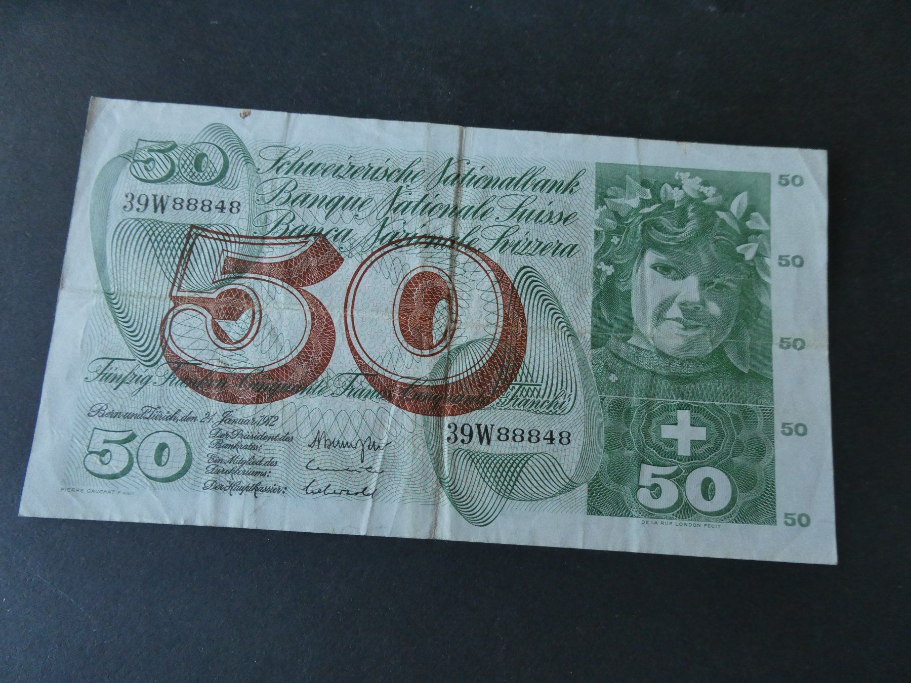 Billets de banque: Schweiz 1972, 50 Franken – D'occasion à Hinterforst par Rohusri