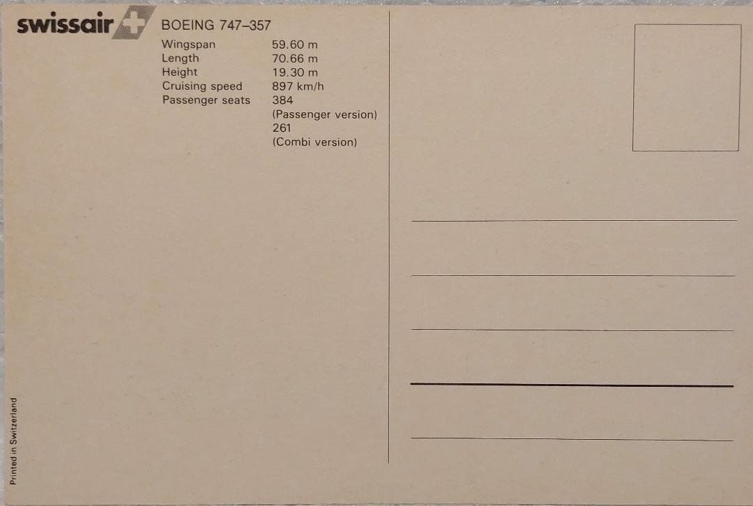 Ansichtskarten: SWISSAIR - Boeing 747-357 – Gebraucht aus Delémont von Domdom1 1