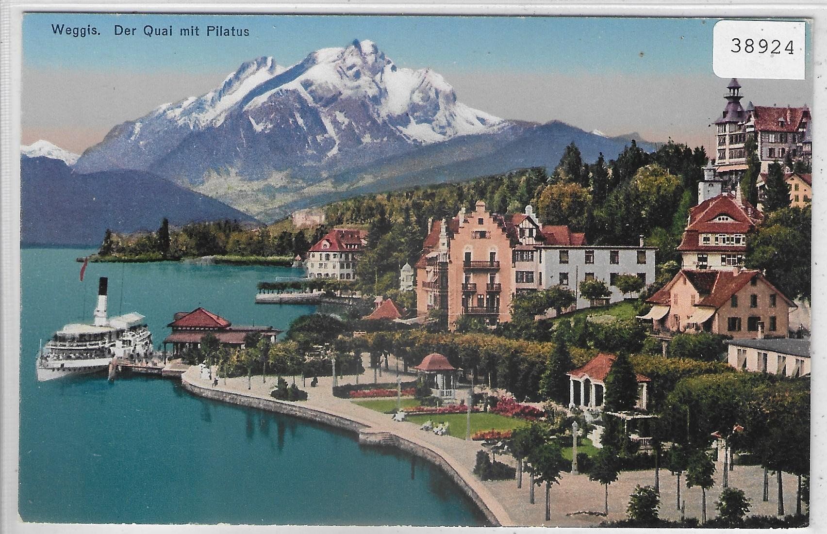Cartoline postali: Weggis - der Quai mit Pilatus - Litho – Usato da Ettingen venduto da Kartenplanet