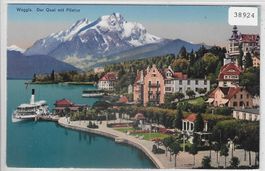 Weggis - der Quai mit Pilatus - Litho