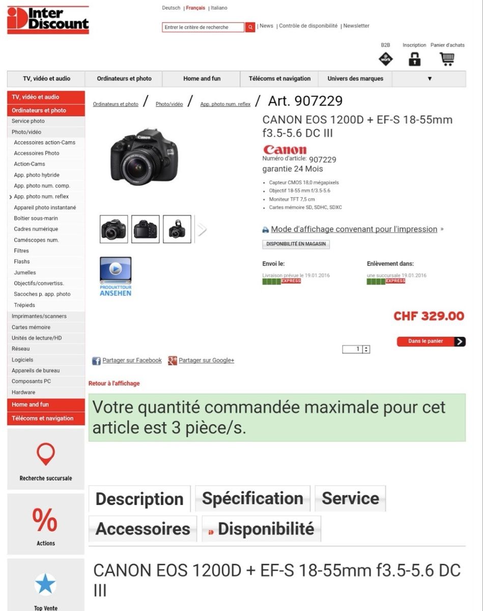 Canon Fotocamera: Canon EOS 1200D + objectif EF-S 18-55mm + accessoires – Usato da Develier venduto da mel_qd2m 6