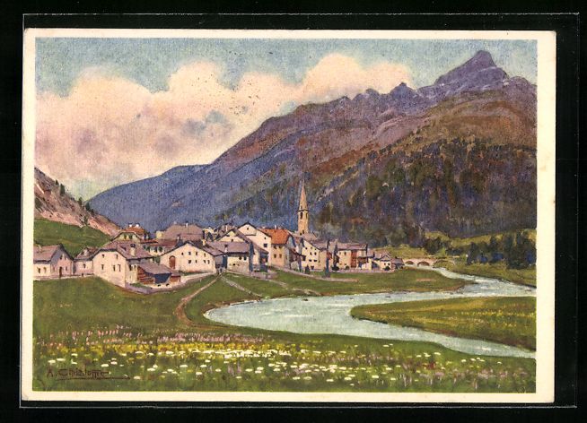 Cartoline postali: Scanfs, Teilansicht mit Piz d'Esan, 1931 – Usato da Berlin venduto da bartko-reher