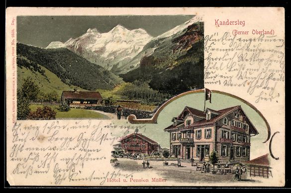 Cartoline postali: AK Kandersteg, Hotel & Pension Müller, Panorama – Usato da Berlin venduto da bartko-reher