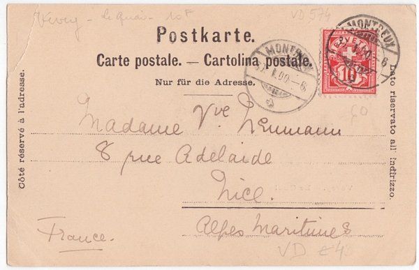 Cartoline postali: Vevey, le Quai, précurseur, circulée 1900 – Usato da Frauenfeld venduto da POML 1