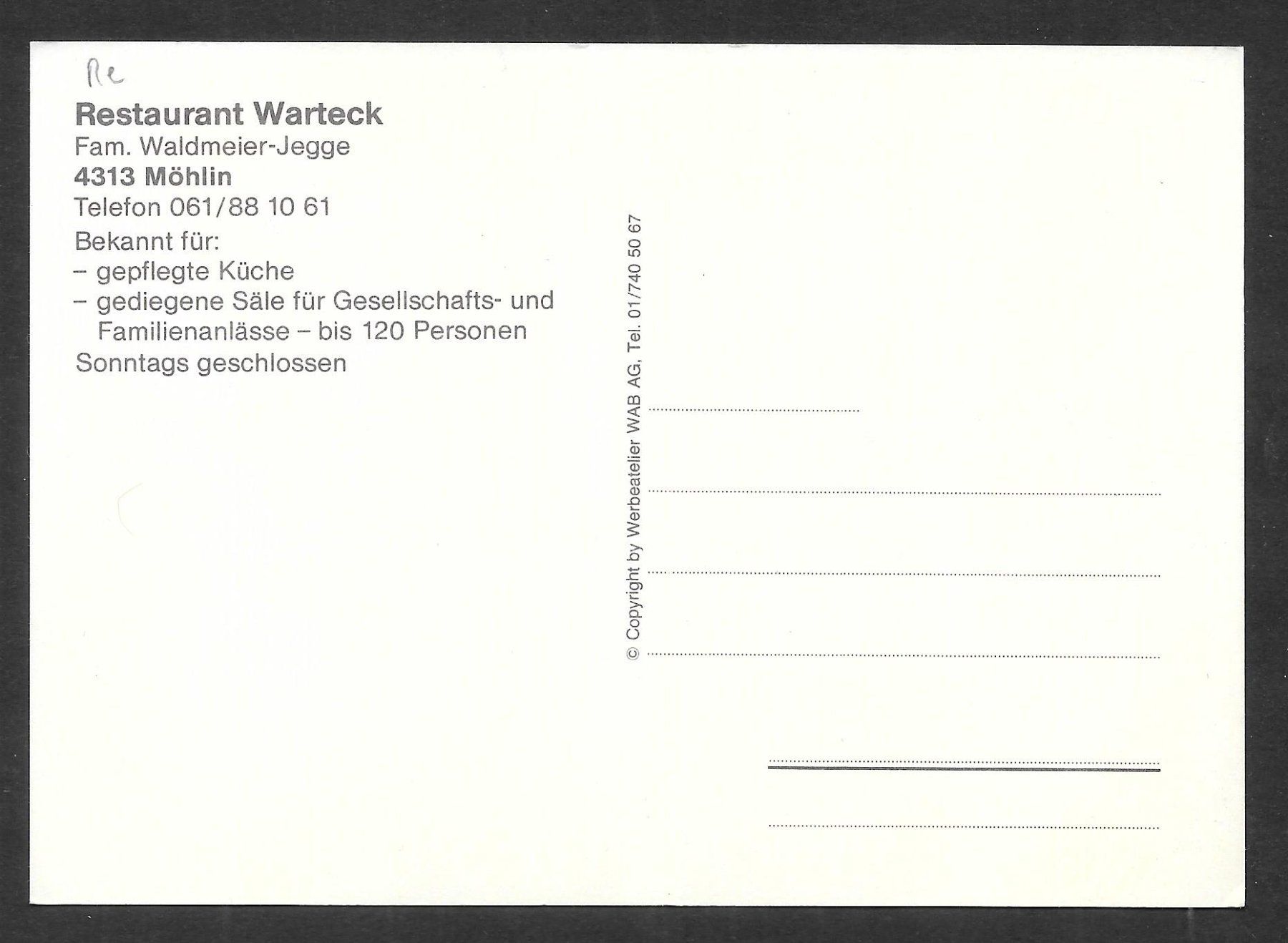 Cartoline postali: Möhlin Restaurant Warteck moderne Karte – Usato da Olten venduto da clotaldi 1
