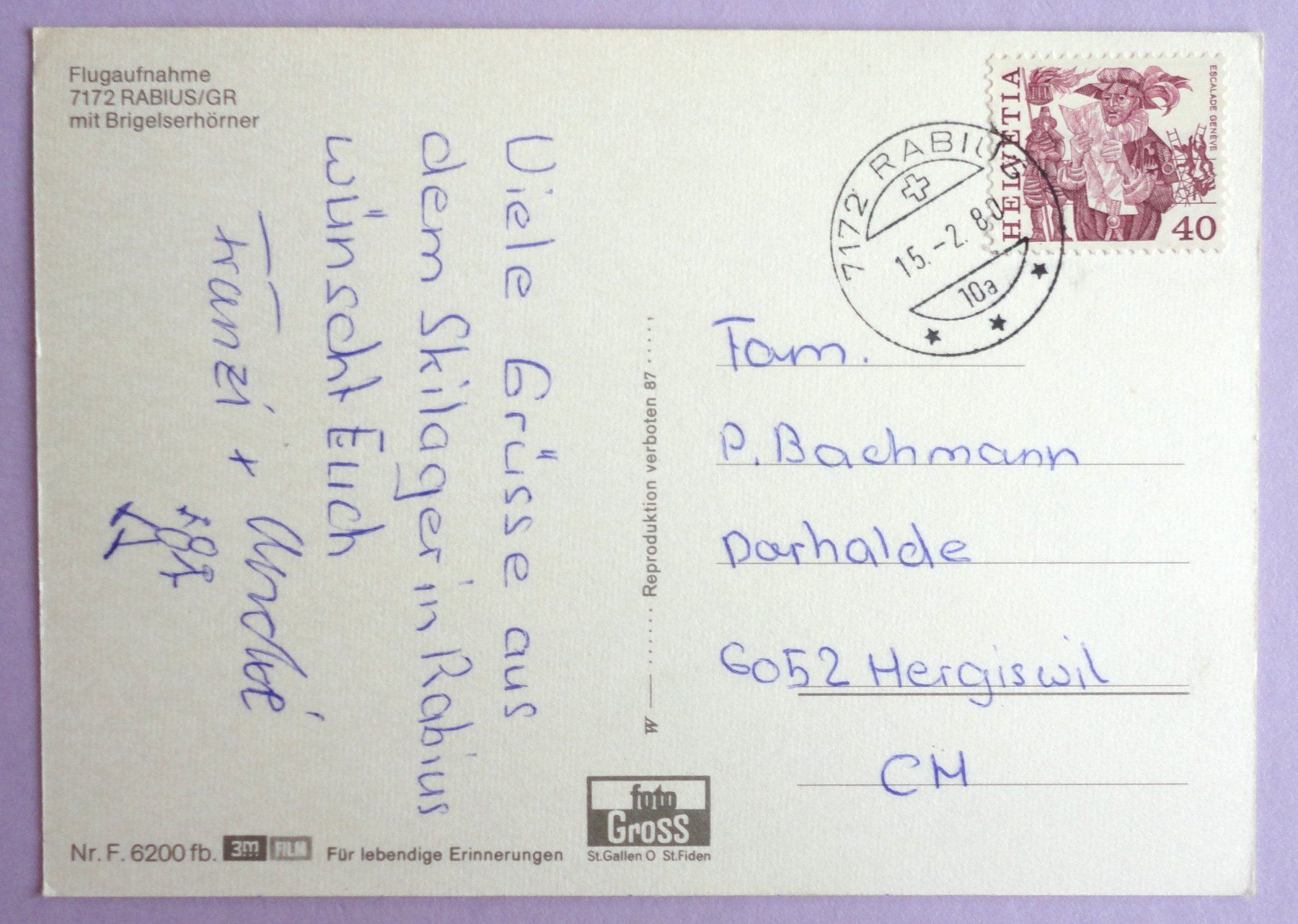 Cartes postales: Rabius/GR, Flugaufnahme – D'occasion à Fétigny par Billy2miny 1