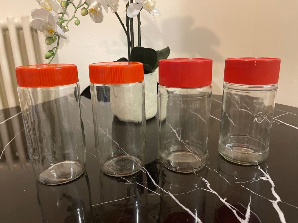 Lot De 5 Bocaux Vintage Henkel Pommes Rouges – Verre Conservation Cuisine Décor