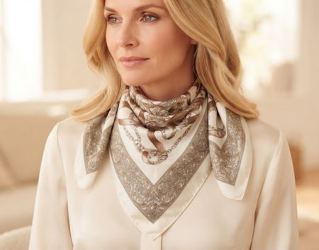 Foulard Art of the Scarf Tie Rack motif rubans beige