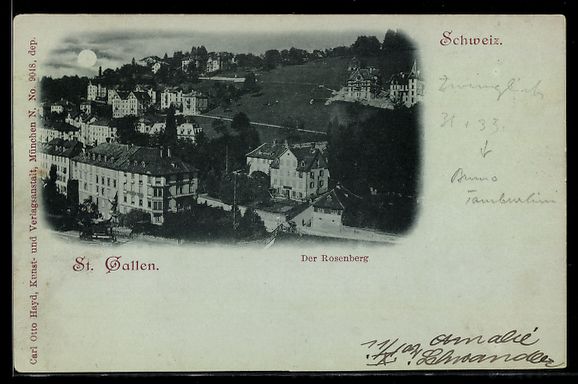 Cartoline postali: Mondschein-AK St. Gallen, Der Rosenberg – Usato da Berlin venduto da bartko-reher