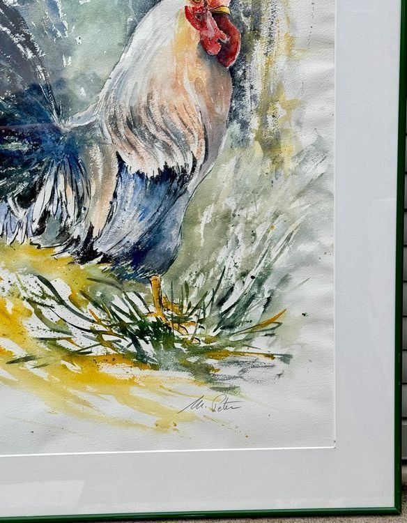 Dipinti: Marlene Peter <<Prächtiger Hahn>>- original Aquarell – Usato da Hinwil venduto da Grossformat 1