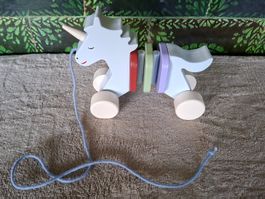 Zauberhaftes Holz Einhorn Nachziehtier, robust und neu