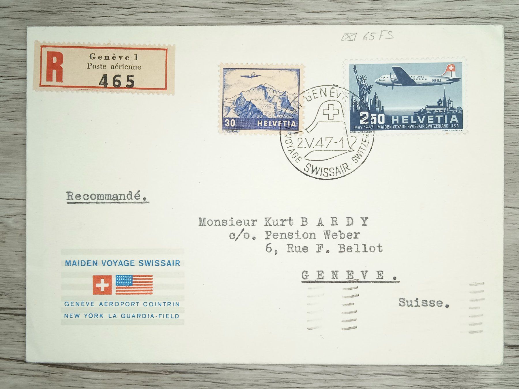 Tutti i francobolli: TR82 Enveloppe + Timbre Suisse 1947 – Usato da Cousset venduto da Patrick_Collections