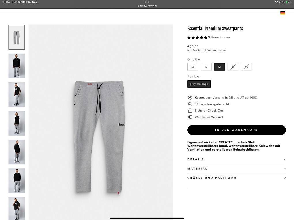 Hosen: Nineyard Essential Premium Sweatpants, grösse M, Neuwertig – Gebraucht aus Pfungen von Mafo88