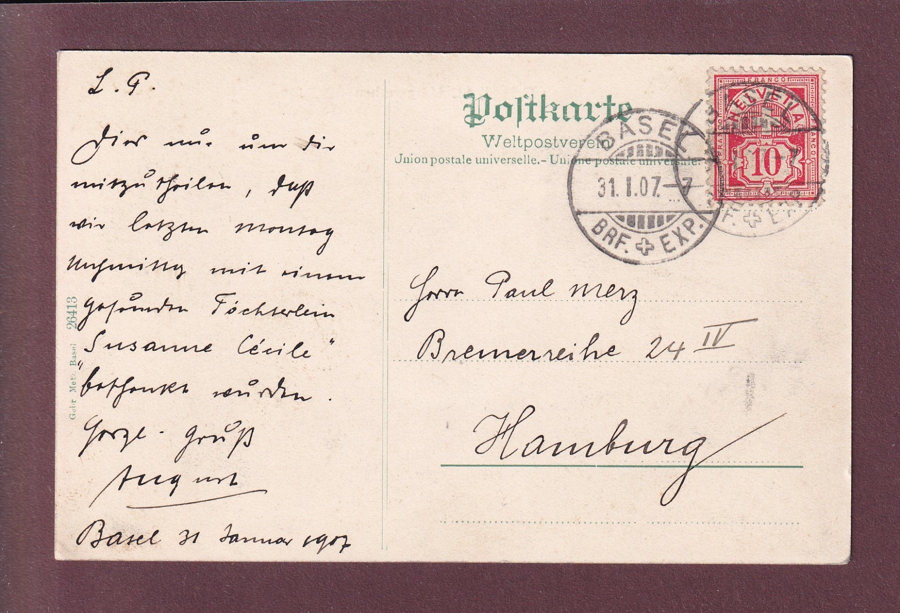 Cartes postales: BASEL - St. Margarethen - 1907 – D'occasion à Pully par nicecards 1