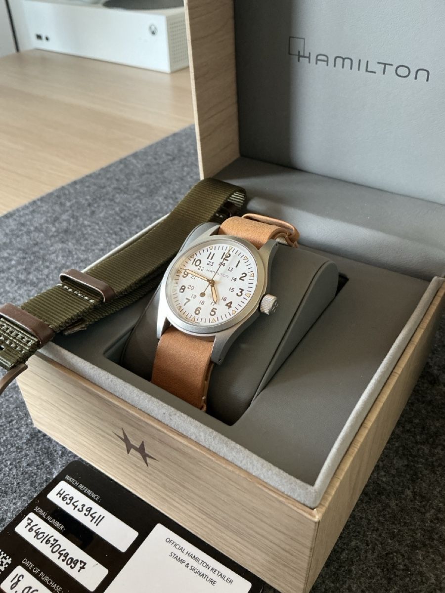 Hamilton Montres: Hamilton Khaki Field Mechanical 38mm+nato cuir strap – Neuf (Voir description) à Estavayer-le-Lac par Shampou46 1