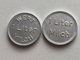 2x Milch-Jeton Alu 1 Liter Milch Molkerei Gassmann,