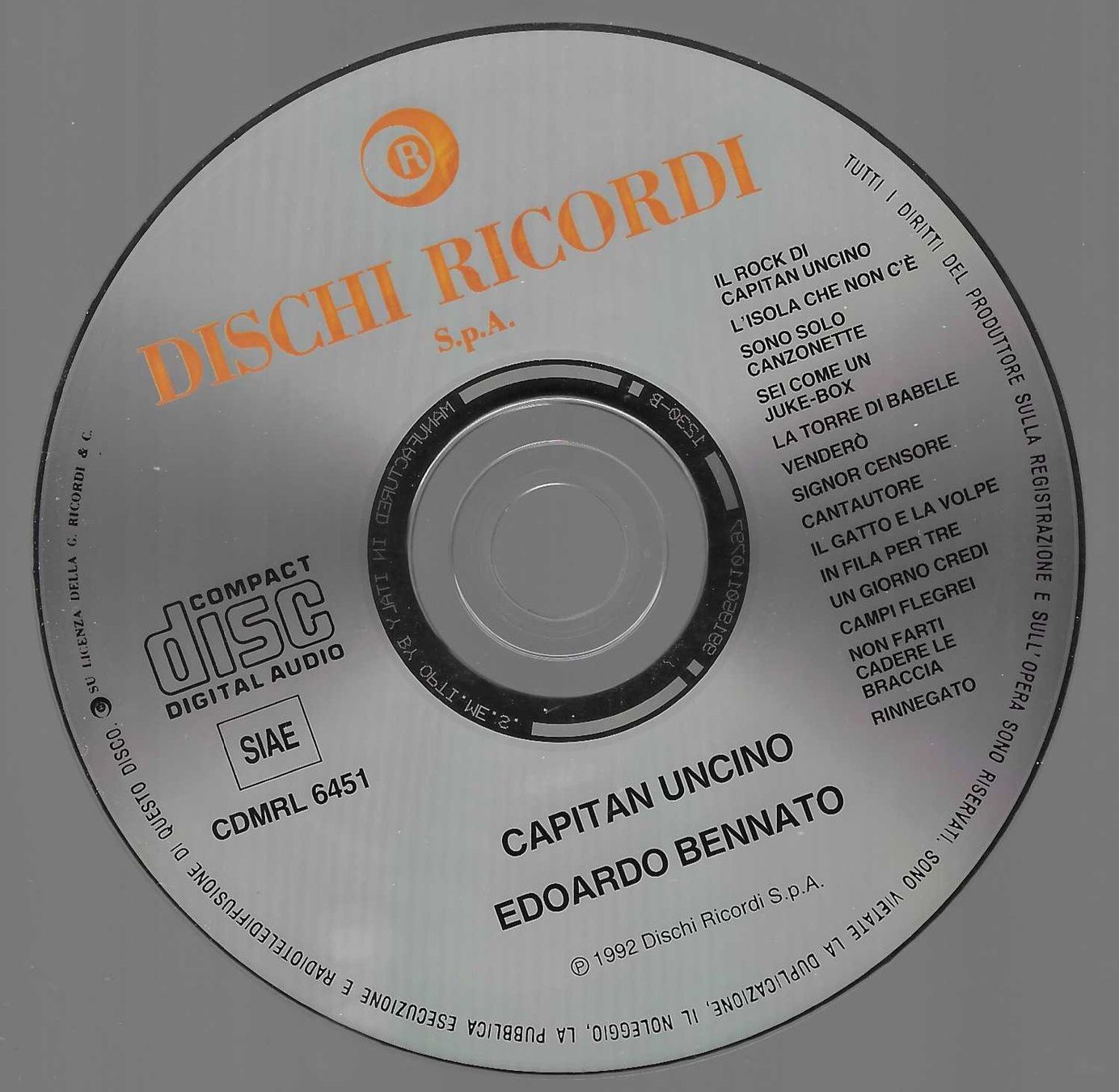 CDs: EDOARDO BENNATO  -  CAPITAN UNCINO – Gebraucht aus Bex von Giorgiob 2