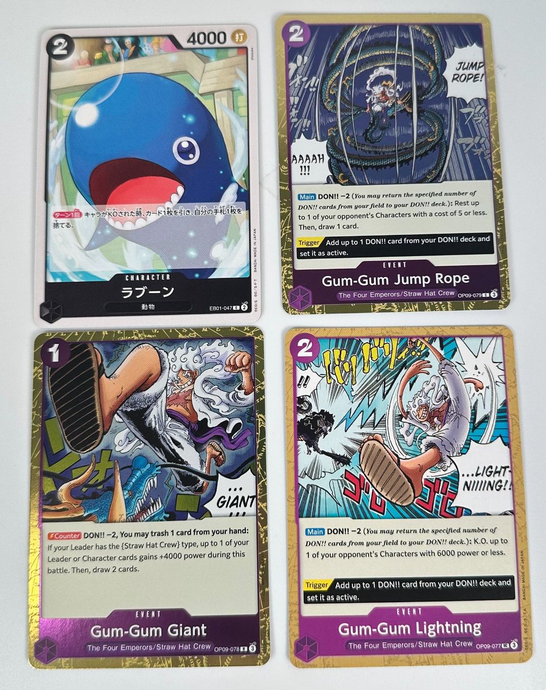 Bandai Carte collezionabili: One Piece Luffy Events + Laboon 4 Karten Lot – Nuovo (secondo la descrizione) da Dübendorf venduto da TrimTrend