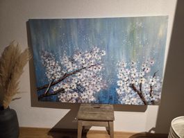 Gemälde Blumen abstrakt blau Grösse 120x80cm 