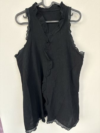 Schwarze Tunika Top Baumwolle mit Rüschen Grösse L neu