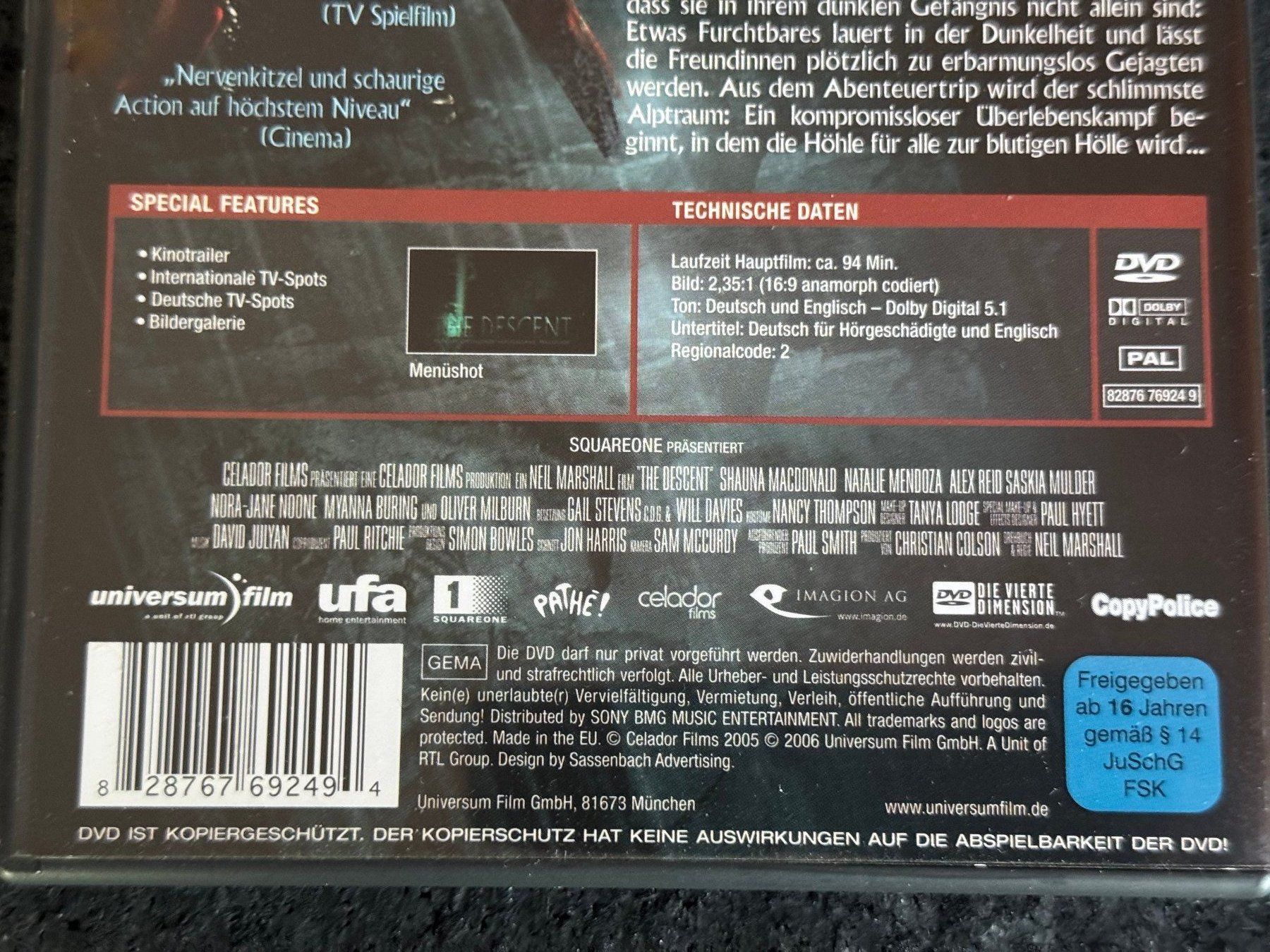 Tutti i DVDs: The Descent DVD DE/EN "Abgrund des Grauens" – Usato da Fribourg venduto da tschjoly 3