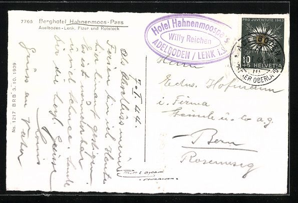Cartoline postali: Adelboden-Lenk, Berghotel Hahnenmoos-Pas – Usato da Berlin venduto da bartko-reher 1