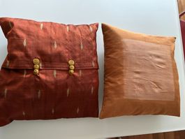 Deko Kissen aus Rohseide, Handarbeit