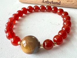 Karneol & XL Tigerauge Edelstein-Armband– Handarbeit Unikat