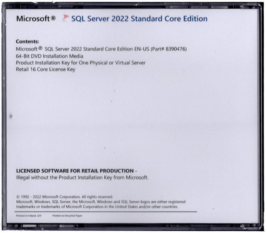 Software: Microsoft SQL Server 2022 Standard 16 CPU unbegrenzten Cal,s – Nuovo (secondo la descrizione) da Langenthal venduto da Reda 2