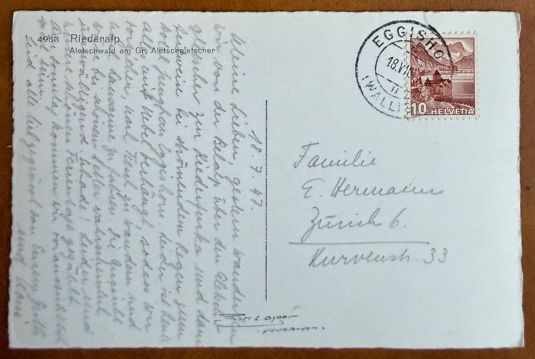 Cartoline postali: Riederalp - Aletschgletcher 1947 – Usato da Lutry venduto da Ediego 1
