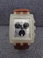 Swatch Chronograph Uhr transparent braunes Lederband