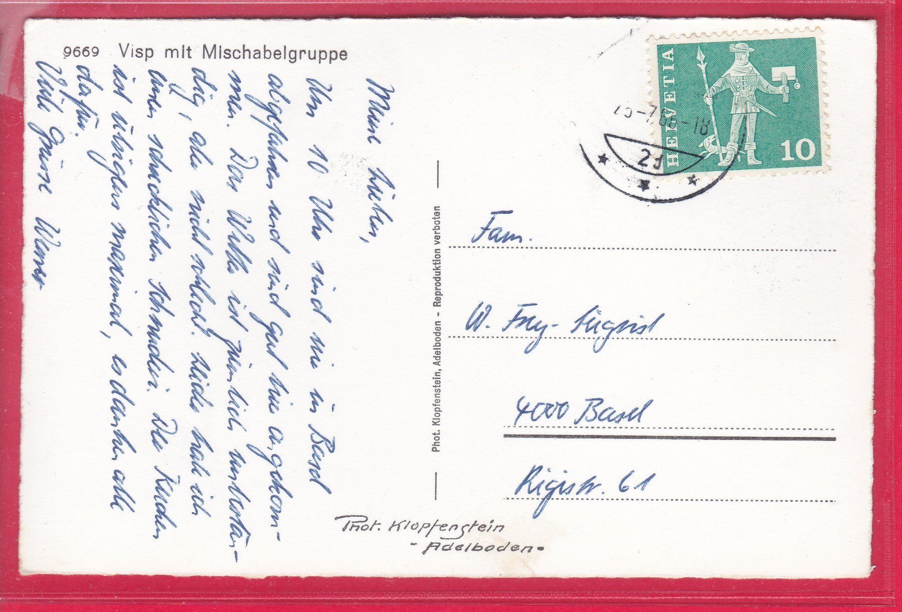 Cartoline postali: VISP MIT MISCHABELGRUPPE, 25.7.1966 – Usato da Oberrieden venduto da Gebirgsstelze 1