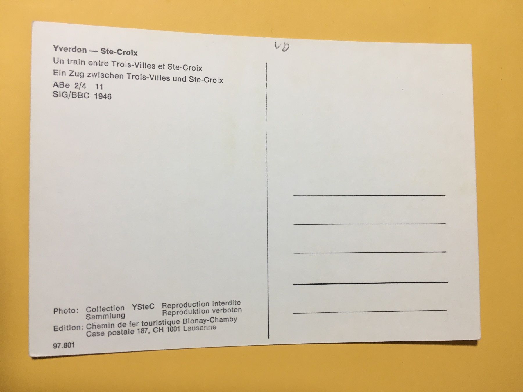 Cartoline postali: AK Bahn Yverdon-Ste-Croix – Usato da Küttigen venduto da Melisch1000 1