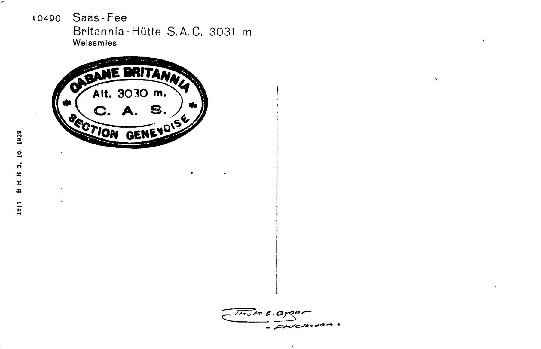 Cartoline postali: Saas-Fee, Britannia-Hütte, E. Gyger – Usato da Ottikon b.Kemptth. venduto da Neptun1974 1