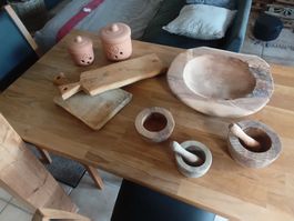 Holzschale Holzmörser Holz Schneidebrett Zwiebelgefäss
