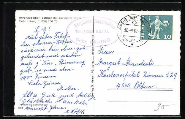 Ansichtskarten: Ober-Bölchen bei Eptingen, Gasthaus Ber – Gebraucht aus Berlin von bartko-reher 1