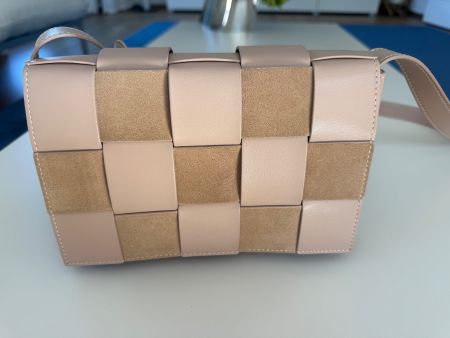 Tasche Damen geflochten aus Leder, beige neu