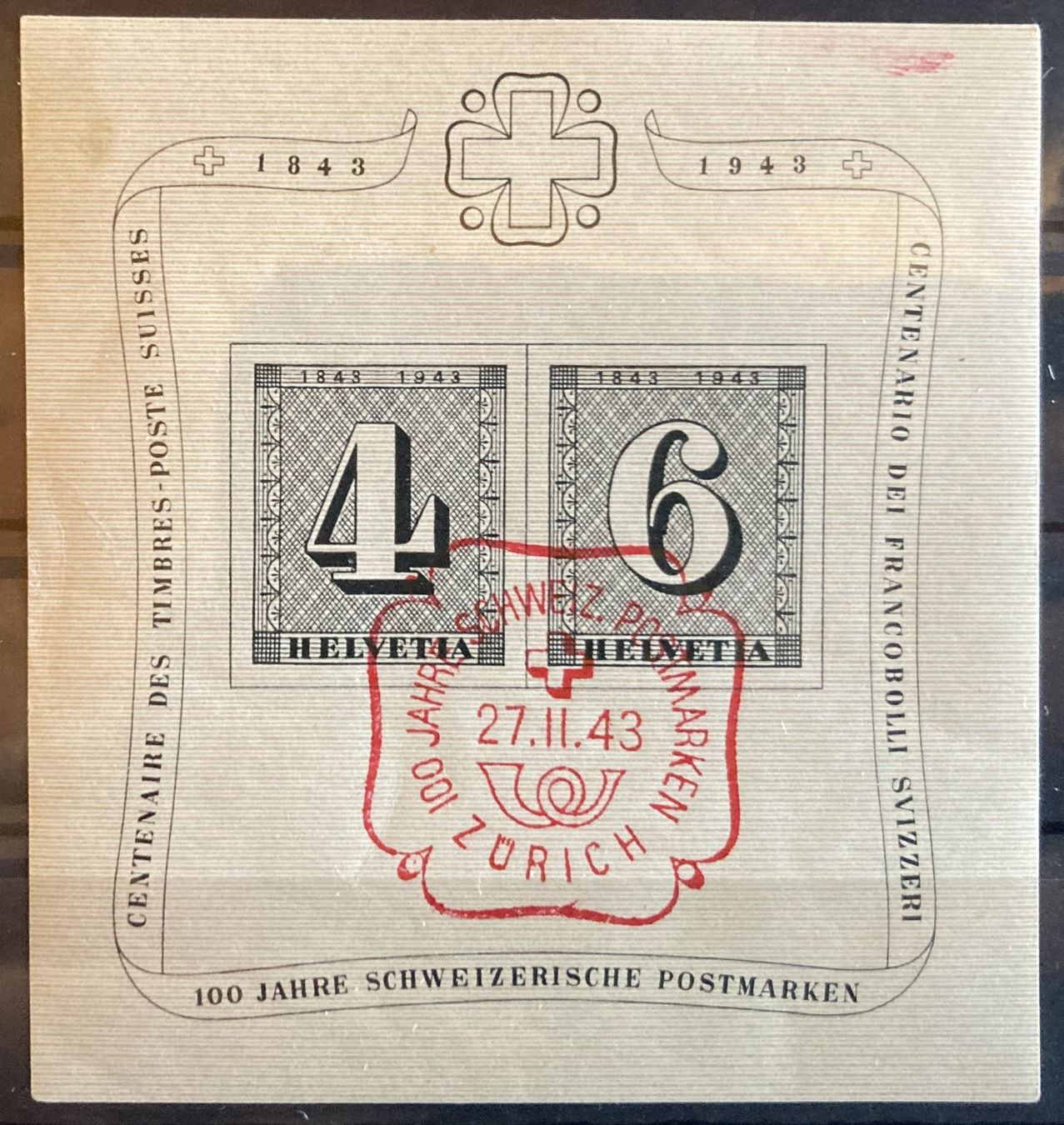 Tutti i francobolli: 1943, Postmarken-Block W14 gest./fleckig, SBK 90 Fr. – Usato da Flawil venduto da Furti