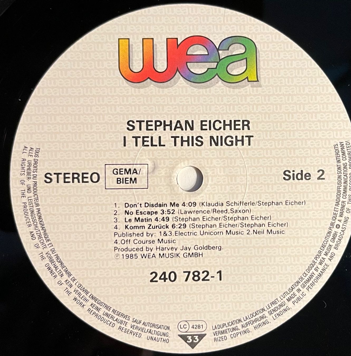 Dischi in vinile: STEPHAN EICHER - I TELL THIS NIGHT - 33 Tours – Usato da Bussigny venduto da vinyl-pas-cher 3