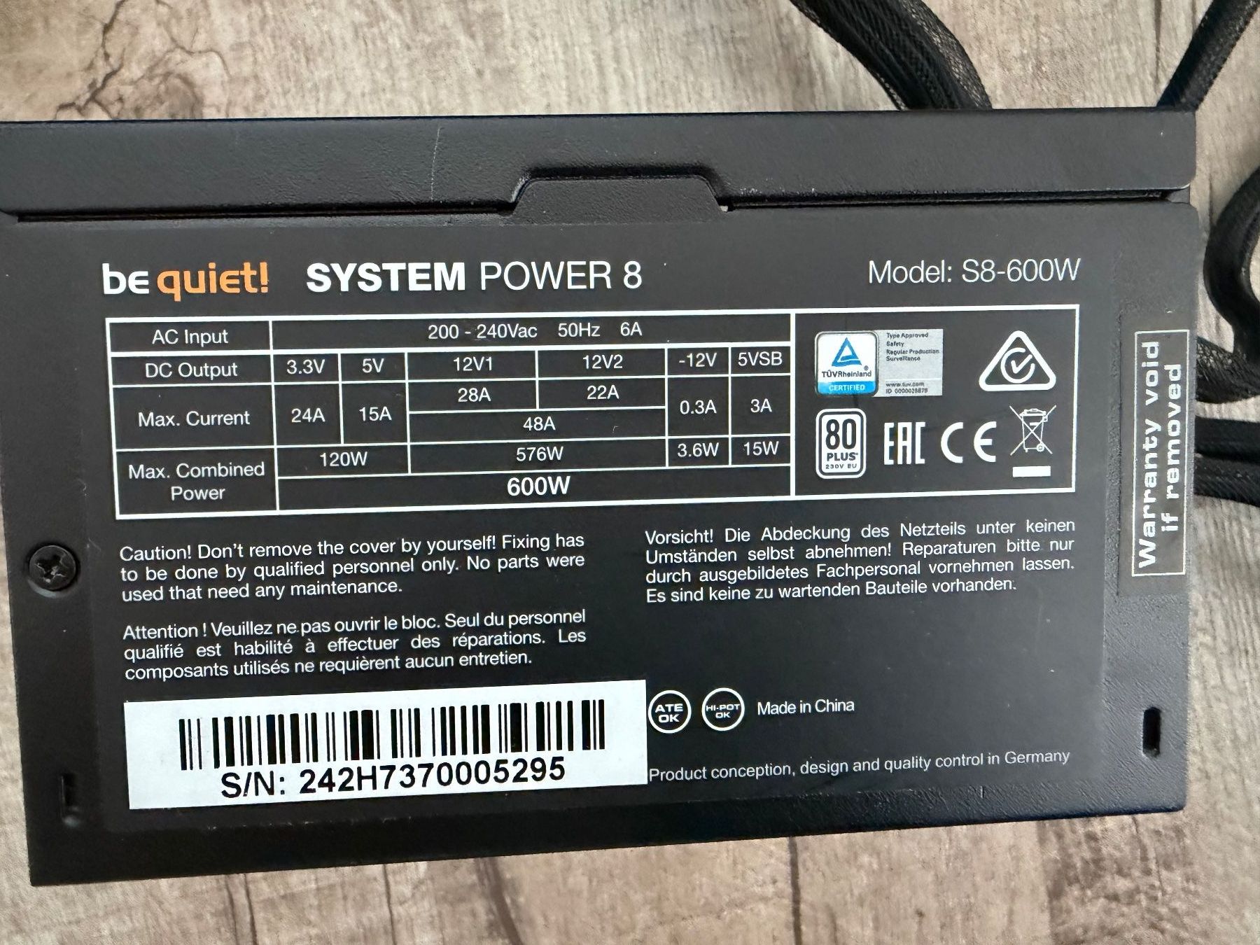 beQuiet! Componenti elettronici: BeQuiet! System Power 8. 600W Netzteil – Usato da Wädenswil venduto da OctagonX 1