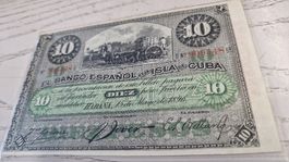10 Pesos Fuertes Isla de Cuba 1896 Banknote 