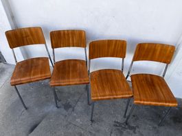 4 Vintage Stapelstühle Chrom Holz Bigla/Embru/Horgen