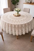 Nappes rond fait main, crocheté, env. 200cm, blanc