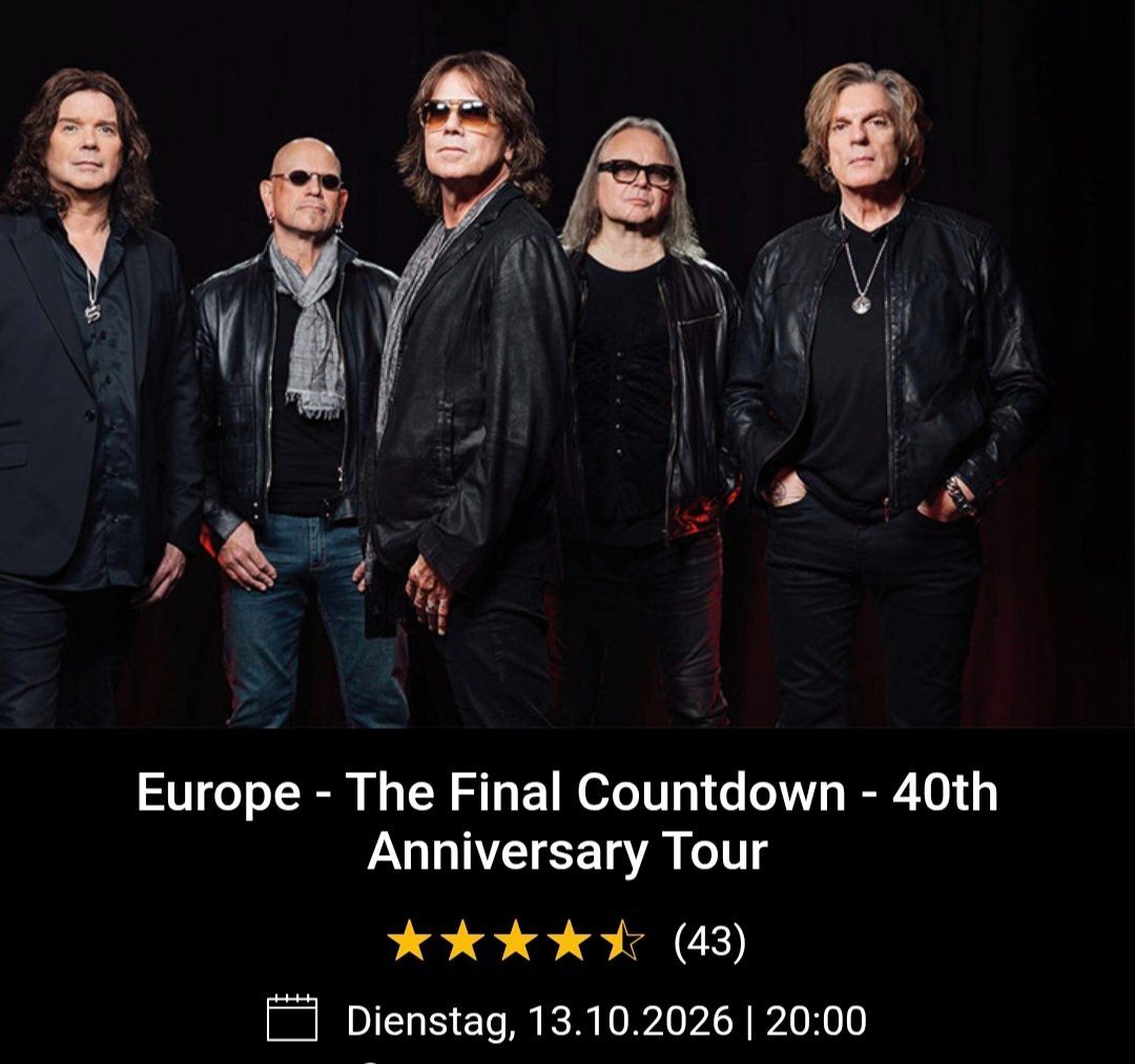 Billets: Europe The Final Countdown 2×Sitzplatz 13.10.2026 – Neuf avec emballage d'origine à Winterthur par EH47